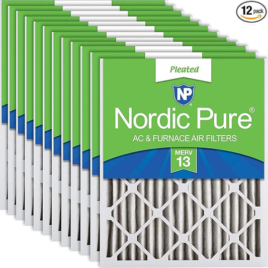 Nordic Pure 14x20x2 (Actual Size: 13 1/2 x 19 1/2 x 1 3/4) Pleated MERV 13 Air Filters 12 Pack