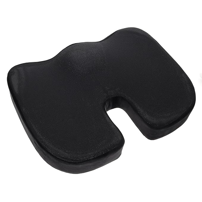 BC Outfitters BCO3565SCBLK Ergonomic Seat Cushion with Memory Foam and Cooling Gel-Coccyx Support Nonslip Base Washable Cover 46 x 37 x 7 cm-Black