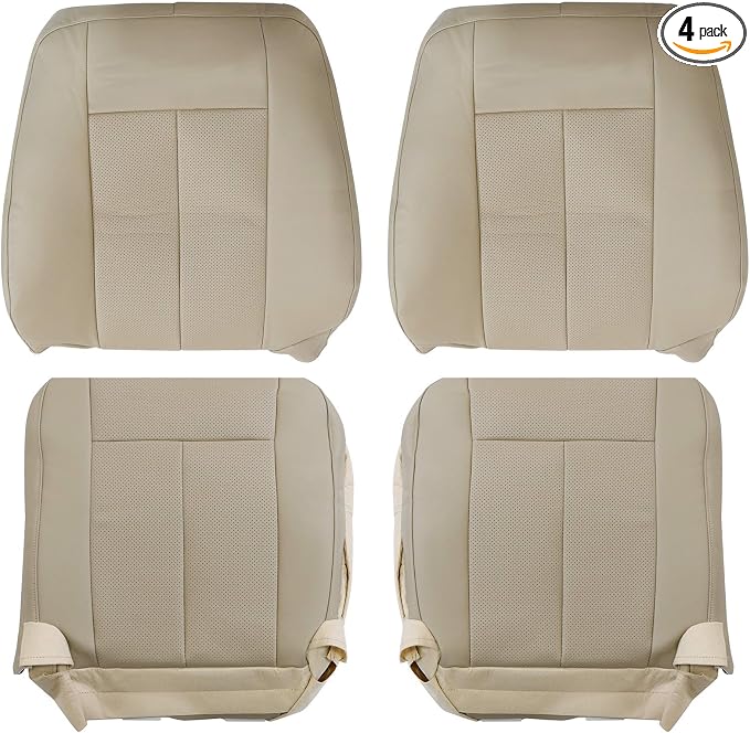 FZJDSD Tan Driver & Passenger Bottom & Top Lean Back Replacement Perforated Microfiber Leather Seat Covers Compatible with Ford Expedition 2007 2008 2009 2010 2011 2012 2013 2014