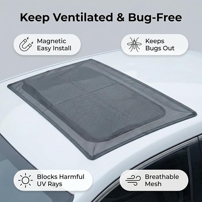 Magnetic Car Sunroof Shade Breathable Mesh, Car Window Shades for Camping, Sunroof Cover UV & Bug Protection, Car Camping Essentials for SUV Jeep, Quick Install Awning Side Windows Cover (39×26 inch)