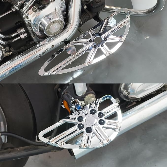 Motorcycle Floorboards Set Driver Front Footboards and Rear Passenger Foot Pegs Kit CNC Hollow Style Compatible with Harley Touring Road Glide Electra Glide Street Glide Trike Models(Chrome)