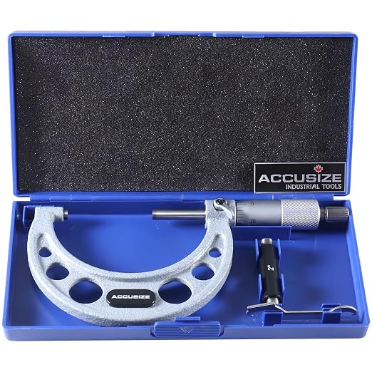 Accusize Industrial Tools 2-3" x 0.0001" Ultra-Precision Outside Micrometer, EG00-0003 | 2-3", Ultra-Precision, Carbide Tipped, M-Type, Resolution 0.0001", Ratchet Friction Thimble, Solid Storage Case
