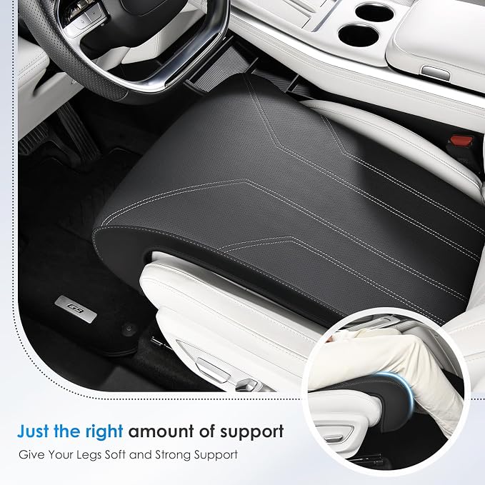 FLORICH Car Seat Extender Leather Car Seat Extender Leg Support Cushion for Driver Seats Office Chair Car Seat Cushion Legs Rest Pads-Dark Black