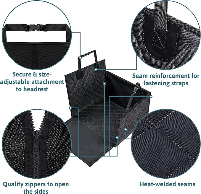 Dog & Pet Car Seat for Front Seat - 23.7'' x 20.9'' x 13.8'' - Robust Fiberglass Rods - Quilted Seat Surface and Anti-Slip Coating - Dog Car Accessories - Plus: Foldable Bowl