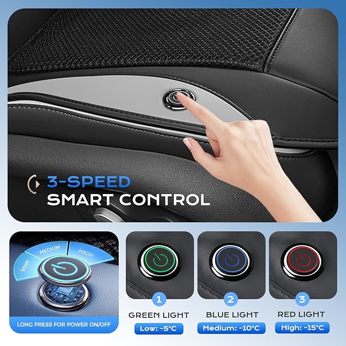 Coverado Cooling Car Seat Cover, Ventilated Seat Cushion with 3-Speed Adjustable Airflow, Gray Breathable Universal Seat Pad for Car SUV Truck Van