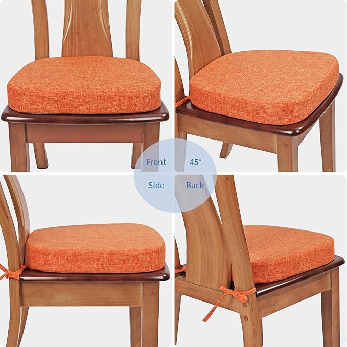 BUYUE Thickened 2.5" Dining Chair Cushions Set of 4, U-Shape High Density Foam Comfortable Chair Pads for Kitchen, Slip Resistant Indoor Seat Cushions (4 PCS, Orange)