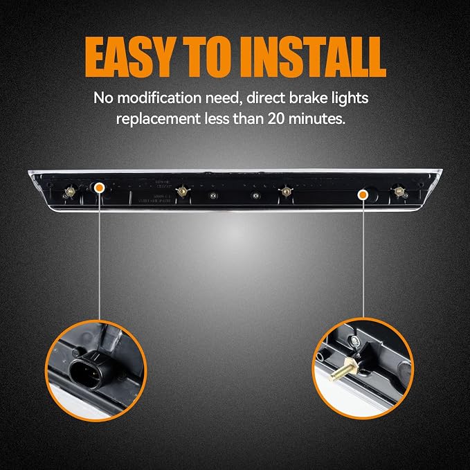 Third 3rd Brake Light LED for 2015-2020 Chevy Tahoe/Suburban, High Mount Rear Brake Lights Assembly for 2016-2019 Suburban 3500HD, Waterproof Center Cab Lamp Stop Light (Black)