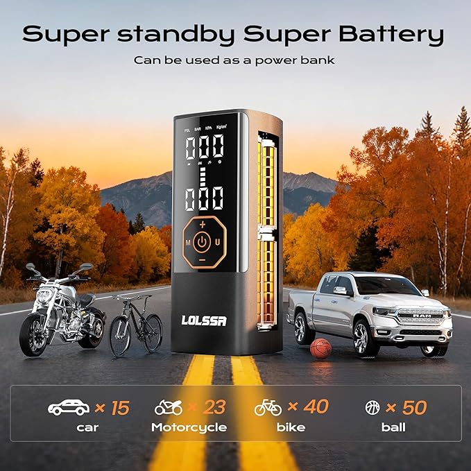 Tire Inflator Portable Air Compressor Air Pump Tires Cordless Electric 180PS for Car, Motorcycle, Bike, Ball, with Tire Gauge Pressure-Black