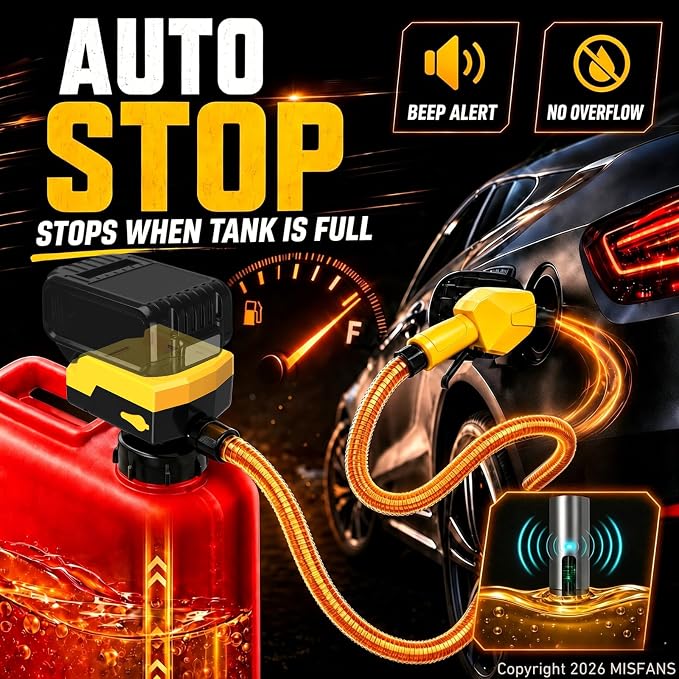 5 GPM Auto-Stop Cordless Fuel Transfer Pump with Hand Trigger Nozzle, Gas Can Pump Compatible with DeWalt 20V & Milwaukee 18V batteries, Portable Electric fuel Pump with Gasoline, Diesel (Bare tool)