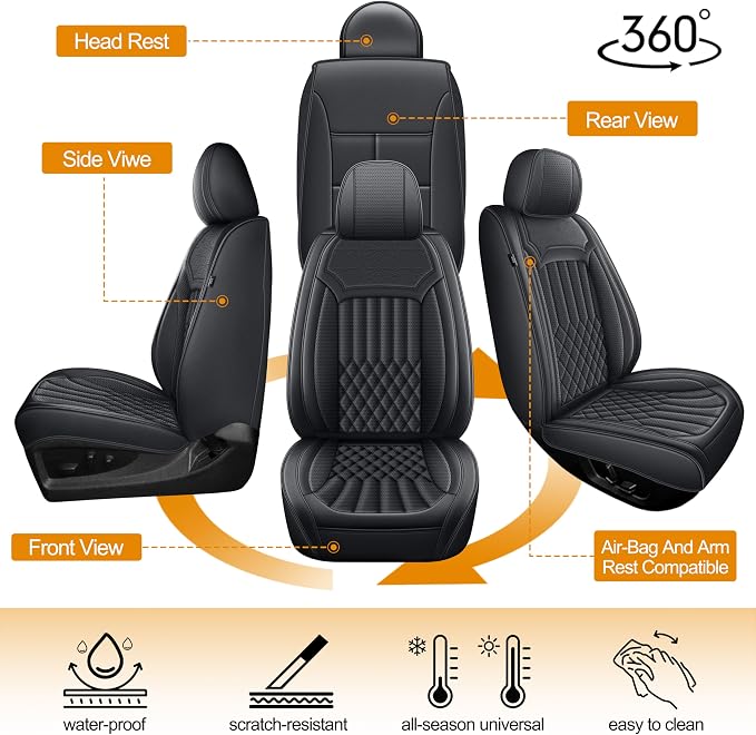 IKABEVEM Fit for Toyota Tacoma Seat Covers 2026 2025 2024 4th Gen Front | Faux Leather SR5 TRD Sport TRD Off-Road SR Double Crew Cab(Front Pair Only)