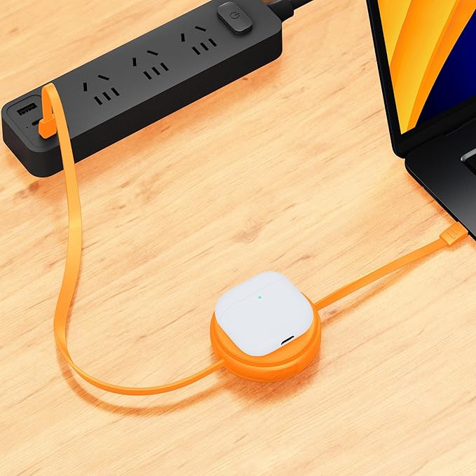 2-in-1 Retractable Cable with Wireless Charger-Orange