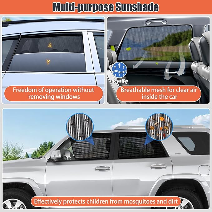 XCBYT Car Window Shades for 2011-2023 4Runner - 4 Pack Breathable Mesh Window Covers Blocking 99% UV Glare and Privacy Protection, Safe Driving for Napping, Camping, Dressing