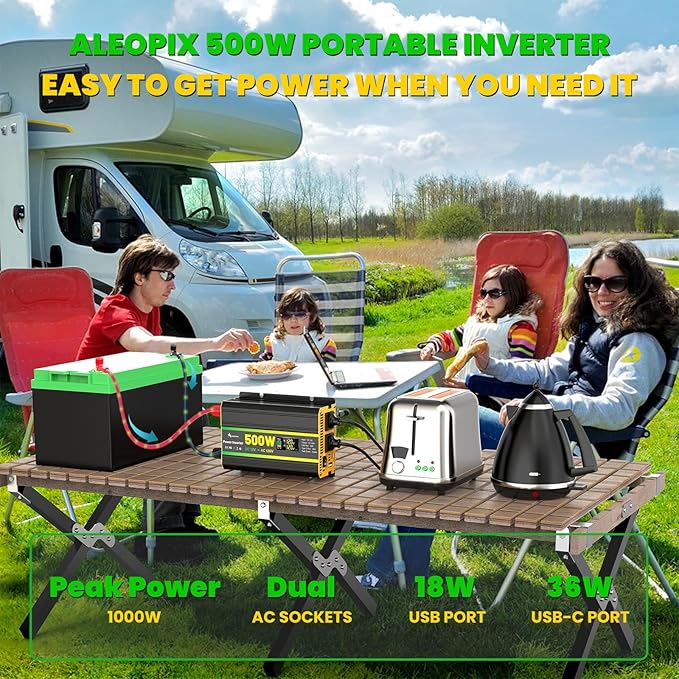 500 Watt Power Inverter for Vehicles, Car Power Inverter with 2 AC Outlets/Cigarette Lighter/PD 36W USB-C/QC 18W Port/LED Display, Inverter 12V to 110V for Truck/Car/Laptop/Camping with Surge 1000W