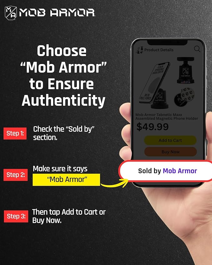 Mob Armor MobNetic Maxx - USA Assembled Magnetic Phone Holder for Car, Magnetic Car Phone Mount, 90-Degree Tilt, 360-Degree Rotation, Aluminum Metal, Compatible with iPhone & Android - Black