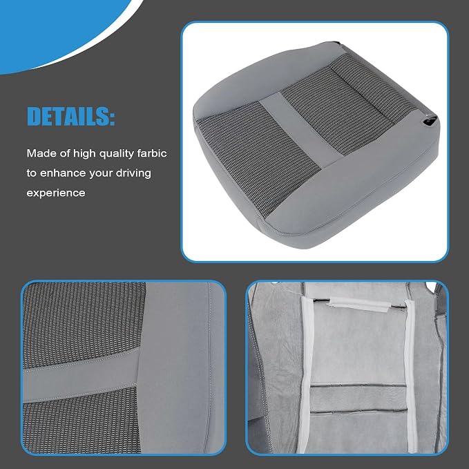 Priprilod Gray Cloth Front Passenger Side Bottom Replacement Seat Cover Compatible with Dodge Ram 2500 3500 4500 5500 2006 2007 2008 2009 2010