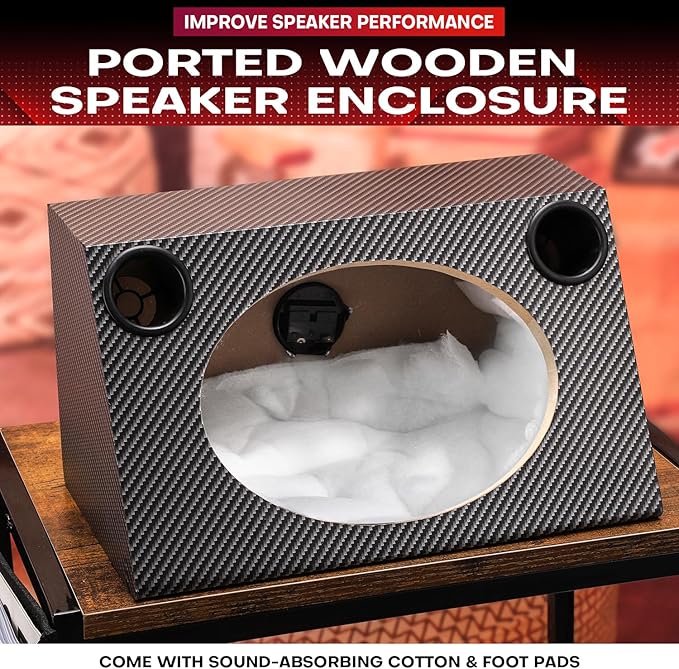 6" X 9" Speaker Enclosure, Trapezoidal Car Speaker Empty Enclosure w/Sound-Absorbing Cotton & Speaker Spikes Pad Mat, PVC Veneer Speaker Box Enclosure for Home, Vehicle Sub Sound Supplies