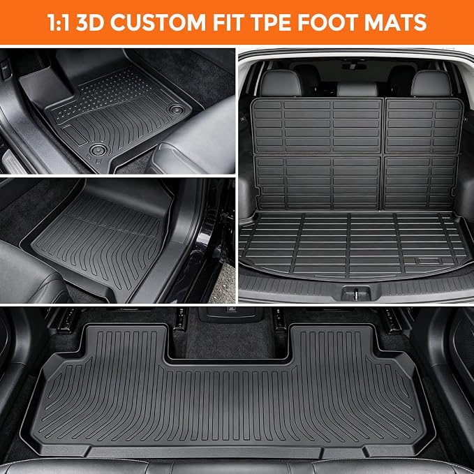 Floor Mats for Buick Enclave 2018-2024, Heavy Duty TPE All Weather Protection, Waterproof Non-Slip Black Car Liners (Three-Row Floor Mats & Cargo Liner)