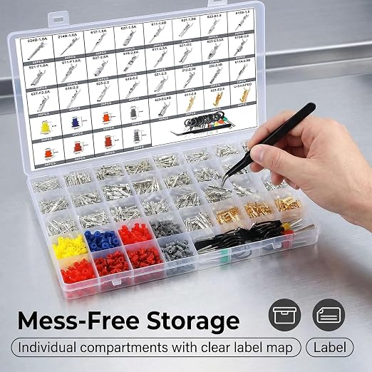 969Pcs Pin Connectors Kit 28 Types Car Electrical Wire Connectors Terminal Pins 1/1.5/1.8/2.2/2.3/2.8/3.5mm Male & Female Non Insulated Wire Terminal Pin Kit with Ratchet Crimping Tool