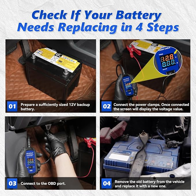 OBD II Car Memory Saver Cable 12V Vehicle ECU Emergency Power Supply Cablewith Voltage and Current Display OBD II Battery Leakage Detective Kit with 3A Fuse & 2 Alligator Clips