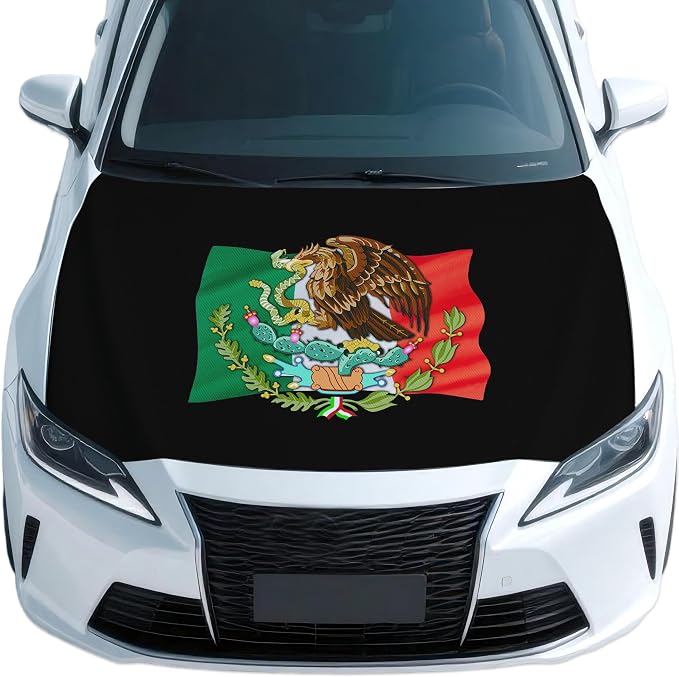 Mexico Flag Car Hood Cover, 4x5 Feet Car Bonnet Banner | Universal Fit, Elastic Polyester, Stretchable