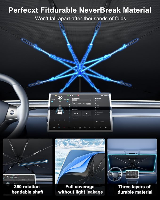 helloleiboo Custom Fit Ford F150 Windshield Sun Shade Umbrella,Foldable 5-Layer Vinyl Coating, Reflective Heat and UV Protection