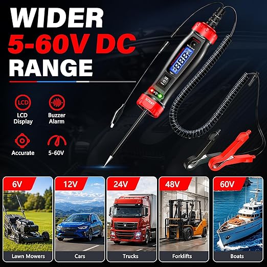 AWBLIN Power Circuit Probe Tester, 5-60V DC Digital Automotive Test Light with Voltmeter, Auto Voltage Current Relay Resistance Short Detection, Trailer Fuse Tester, Car Electrical Diagnostic Tool