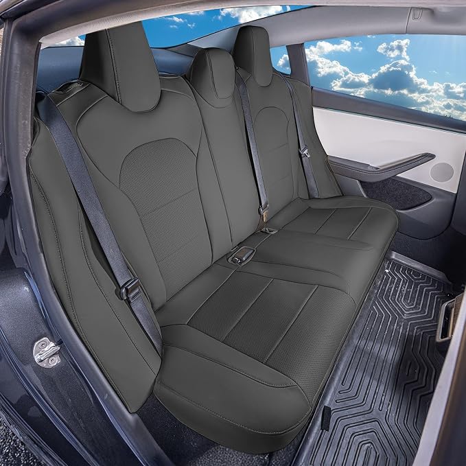FH Group Custom Fit Seat Covers Compatible with Tesla Model 3 2024–2026 Rear Set Seat Covers for Tesla Sedan (Rear Seats Only) Faux Leather Car Seat Covers, Black