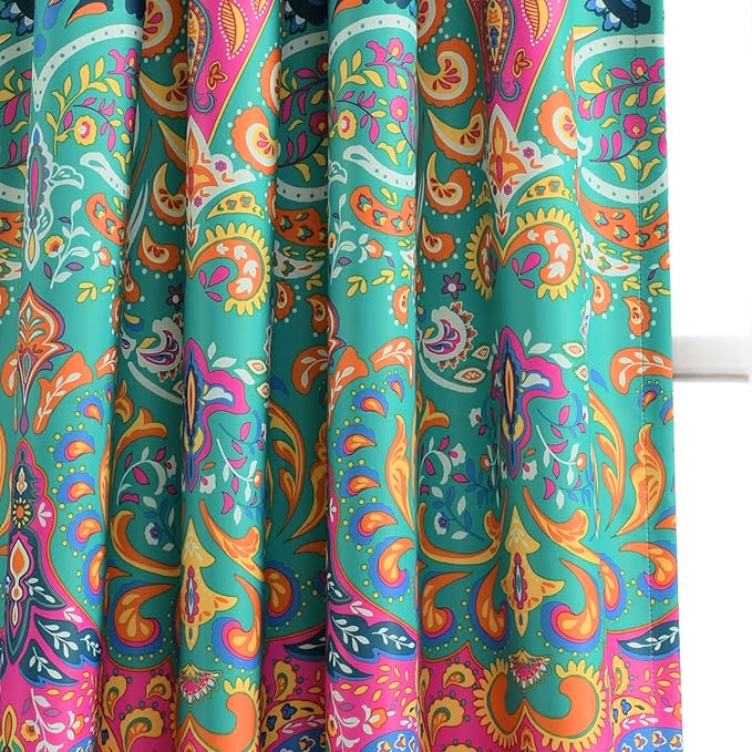 Lush Decor Boho Chic Light Filtering Window Curtain Panels Pair 52" W x 63" L +2" Turquoise & Navy - Colorful Curtains for Living Room - Maximalist Decor