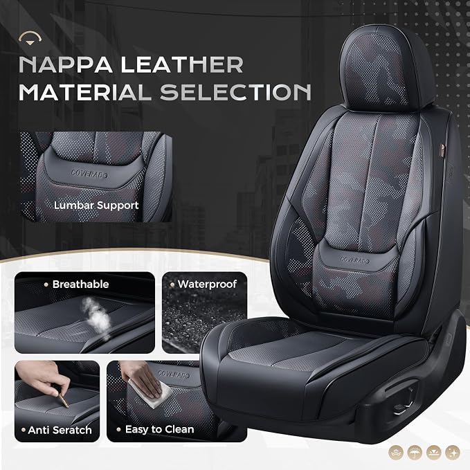 Coverado Seat Covers, Car Seat Covers Front Seats, Leather Seat Covers for Cars, Car Seat Protector Waterproof, Black Car Seat Cushion, Front Carseat Cover Universal Fit for Most Cars Camo
