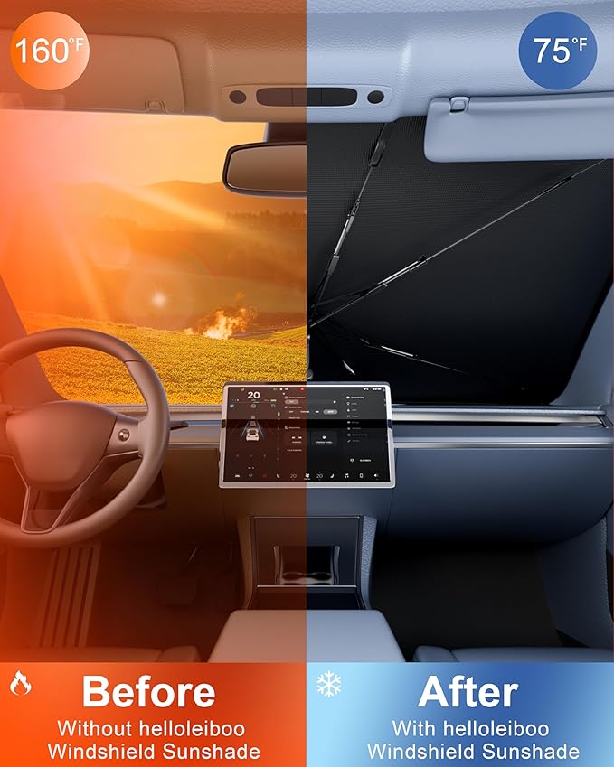 helloleiboo Custom Fit Ford F150 Windshield Sun Shade Umbrella,Foldable 5-Layer Vinyl Coating, Reflective Heat and UV Protection