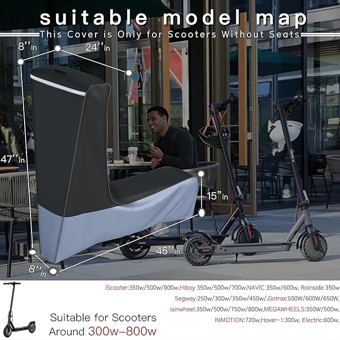 Electric Scooter Cover (300W-800W) - All Season Universal Fit, Better Fit Design,Heavy Duty Oxford Fabric,Dustproof Windproof Protection, (Black Grey)（47X24X45