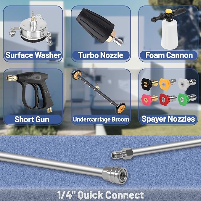 120" Pressure Washer Extension Wand,2 Pack 60 Inch Stainless Steel Power Washer Wand Extension-Pressure Washer Accessories with 30°/90°/120°Curved Rods,6 Nozzle Tips- 1/4" Quick Connect,4000 PSI