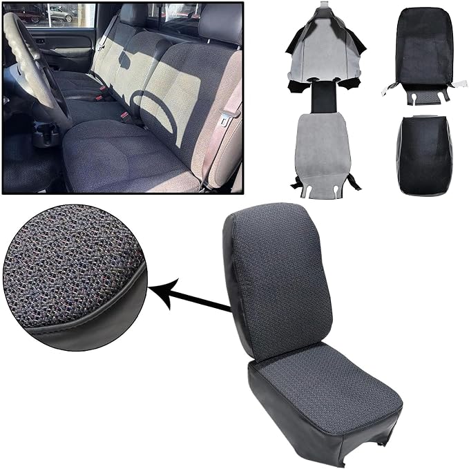 GXARTS #69C Dark Gray Cloth Driver & Passenger Bottom & Top Lean Back Replacement Seat Covers & Middle Jump Seat Cover Fit for Chevy Silverado GMC Sierra 1500 2500HD 3500HD 2003 2004 2005 2006 2007