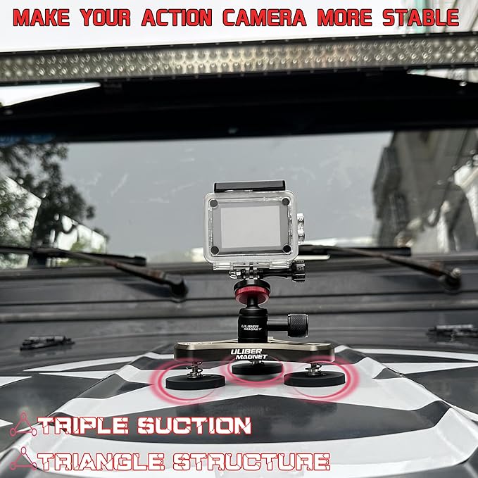 ULIBERMAGNET Magnetic Action Camera Mount,100LB Solid Aluminum Magnetic Mount Tripod with Mini Ball Head,Strong Rubber Coated Magnet with 1/4’’-20 Male Thread Stud for GoPro,Security Camera