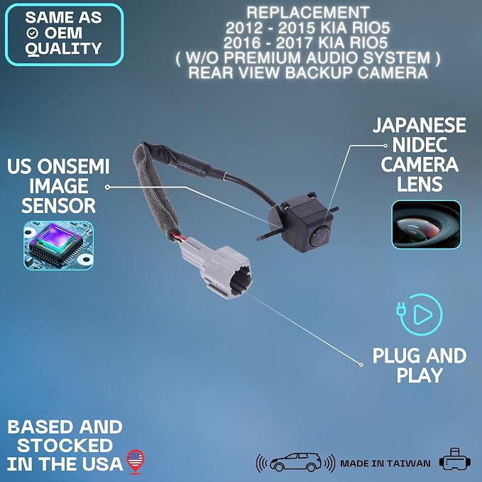 Backup Camera Replaces for 2012 2013 2014 2015 KIA RIO5 | 2016 2017 KIA RIO5 w/o Premium Audio System OE Part # 957601W310 957601W300