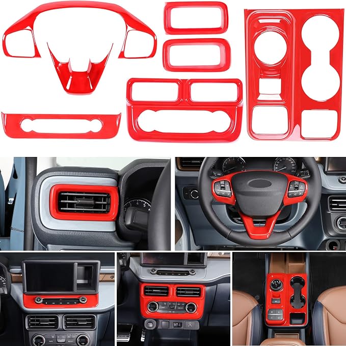 Car 7Pcs Center Console Decoration Trim Kit Compatible with Ford Maverick 2022-2024 Central Control A/C Volume Switch/Outlet Vent/Gear Shift/Steering Panel Protector Cover Interior Accessories