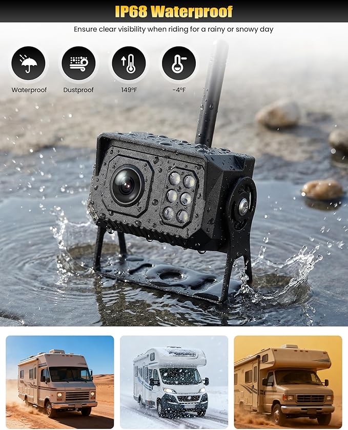 7 Inch Wireless Backup Camera for Car Truck Monitor Digital Signal Stable Front/Rear View Cameras Night Vision IP68 Waterproof for Truck/Car/Pickup/SUV/Tractors/Bus