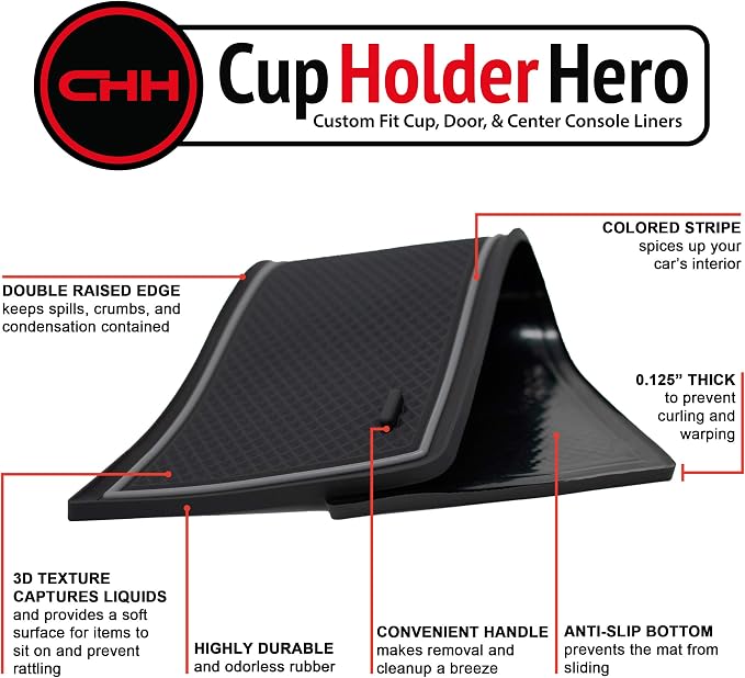 CupHolderHero Compatible with Chevy Blazer Accessories 2019-2023 Premium Custom Interior Non-Slip Anti Dust Cup Holder Inserts, Center Console Liner Mats, Door Pocket Liners 19pc Set (Gray Trim)