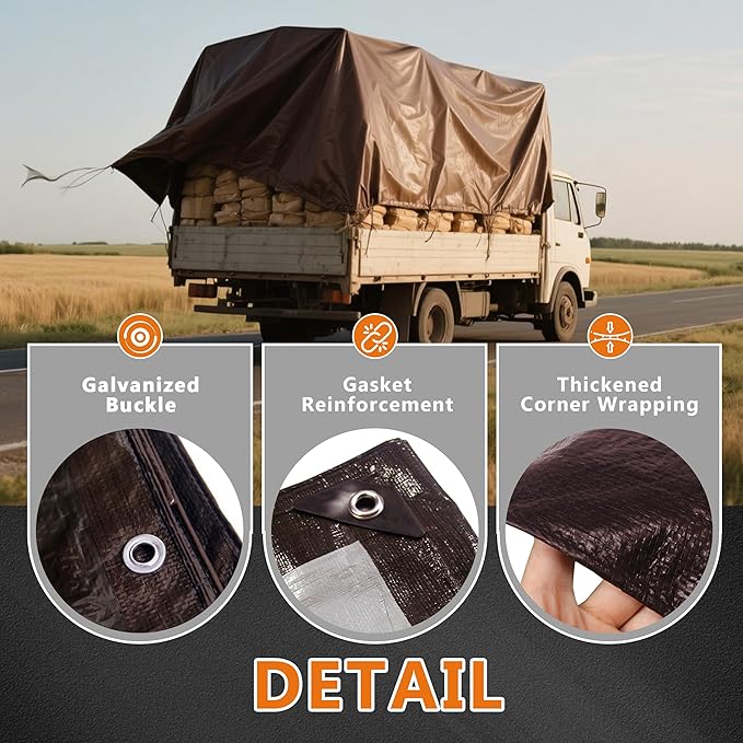 Heavy Duty Tarp Waterproof - Multipurpose Protective Cover - Durable, Waterproof, Weather Proof, Rip and Tear Resistant - Extra Thick (9 Mil,12'x16) Brown/Silver