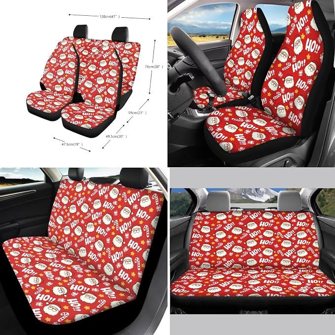 Suobstales Santa Claus Candy Star Print Car Seat Covers Full Set for Women Girly Seat Cover Protector Auto Decorative with Steering Wheel Cover + Seat Belt Covers + Coasters + Keychains