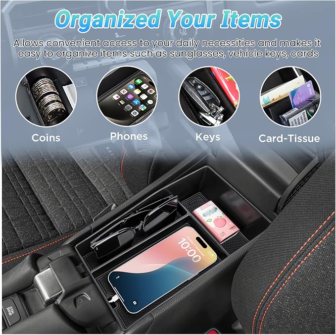 Center Console Organizer Compatible with 2023-2026 Honda HRV Accessories, Armrest Tray, Console Bottom Storage Box and Dashboard Organizer Box, Fits both Honda HR-V 7-inch and 9-inch Screen