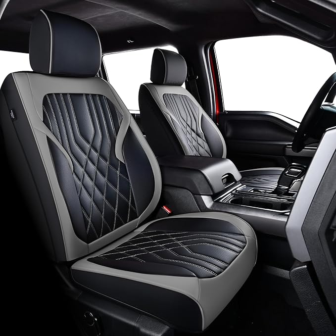 Ranger Seat Covers, for 2019-2025 Ford Ranger XLT XL Lariat Crew Cab, Napa Leather Seat Protector (Full Set, Black&Gray)