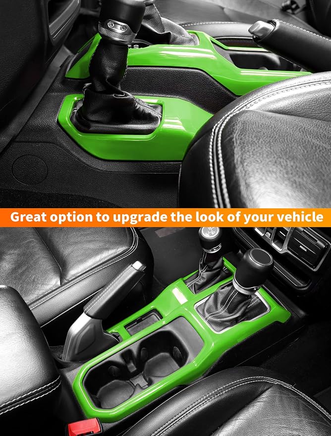 Savadicar Green Interior Accessories - Gear Shift Panel Trim Set for 2018-Present Jeep Wrangler JL JLU 4XE & Gladiator JT - Solid Color Interior Decor Upgrade Option, 2-Piece
