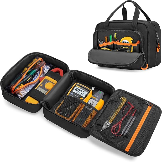 Rexmica Carrying Bag Compatible with Fluke Digital Multimeter/325 Clamp Multimeter, Electric Tester Tool Storage Bag with Multiple Pockets for Electrician (Bag Only)