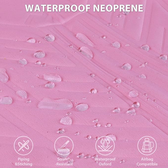 CAR PASS Waterproof Car Seat Covers Full Set,Neoprene Car Seat Covers 5 Seats,3D Tyre Embossed Pink Seat Covers All-Weather Non-Slip Durable Universal Fit Trucks,SUV,Airbag Compatible,All Pink