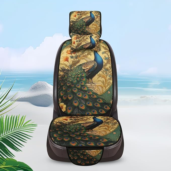 Car Seat Covers Set, 5 - Seat Full Set with Headrest,Peacock Honeycomb Knit Fabric, Breathable & All - Season Universal Automotive Seat Protectors