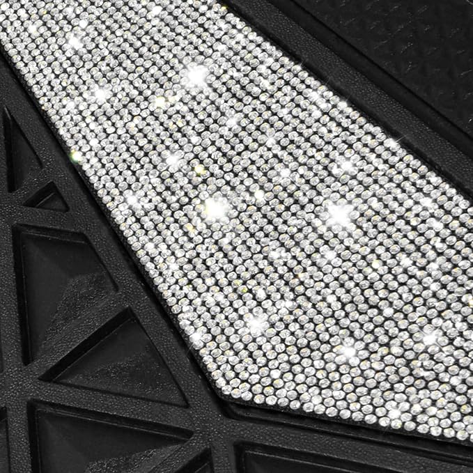 CAR PASS Bling Diamond Car Mats Rubber Floor Mats Full Set Anti-Slip 3D Rhombus Waterproof Trim to Fit Liner Universal Glitter Crystal Sparkly Shining Rhinestone Girl Women SUV Sedan, Silver Diamond