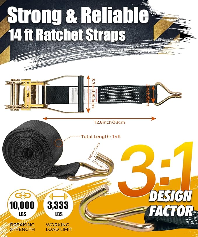 2 Inch Ratchet Straps 6 Pack, 15ft Heavy Duty Tie Down Straps with J Hooks, 6000 LBS Break Strength, 2000 LBS Working Load, Cargo Ratchet Straps for Truck Trailer ATV Motorcycle