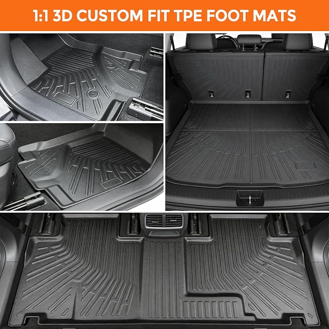 Floor Mats for Ford Edge 2007-2014 & Lincoln MKX 2007-2015, Custom Fit Heavy Duty TPE All Weather Protection, Waterproof Non-Slip Black (Two-Row Floor Mats & Cargo Liner & Seatback Mat)