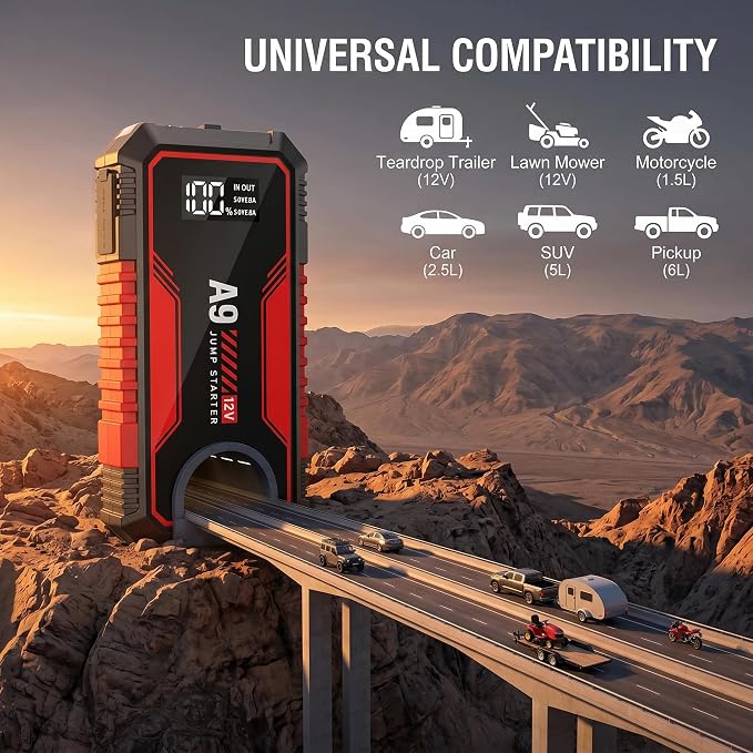 Jump Starter 4000A, VACASSO A9 Battery Jumper Starter Portable (7L Gas/4L Diesel), 12V Car Battery Booster Jump Starters Pack, Jumpstart with USB Ports, Jumper Cables, LED Light, Storage Case